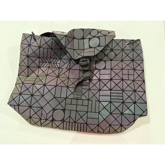 Geometric Pattern Iridescent Backpack With Adjustable Straps And Front Buckle - Picture 7 of 8